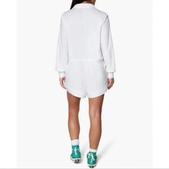 Danielle Bernstein WeWoreWhat Terry Cloth Towel Knit Romper Long Sleeve in White - Picture 5 of 7